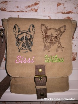 Preview: Canvas Tasche mit Französische Bulldogge und Namen bestickt